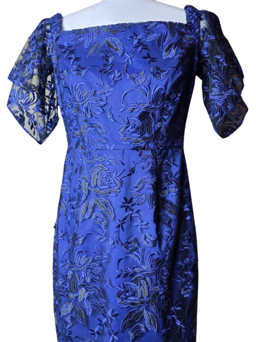 Trina Turk Navy Blue Lace Off The Shoulder Sheath Dress Sz 4 NWT